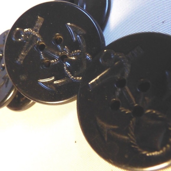 VTG Lot of 5 Black Bakelite Nautical Navy Anchor Rope Sailing 1.25" Coat Button - Picture 6 of 7